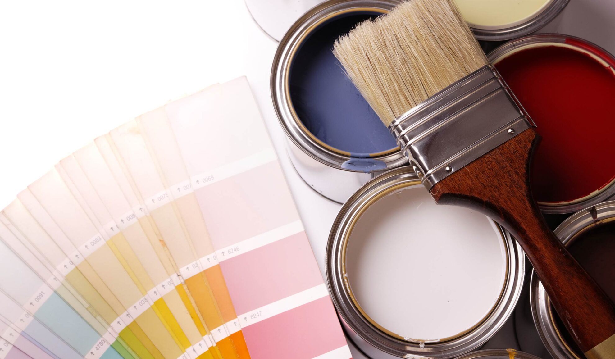 top down view of painting brushes cans and color swatches kinnelon nj